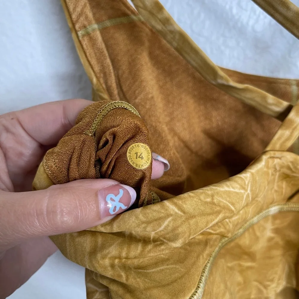 Lululemon Free To Be Serene Bra Long Line Crinkle Dye Yellow‎ Gold Size 14